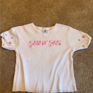 Trendy White Crop Top with Pink Stars